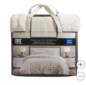 FRYE 3-piece Faux Fur Comforter Set Beige 1 conforter 2 shams